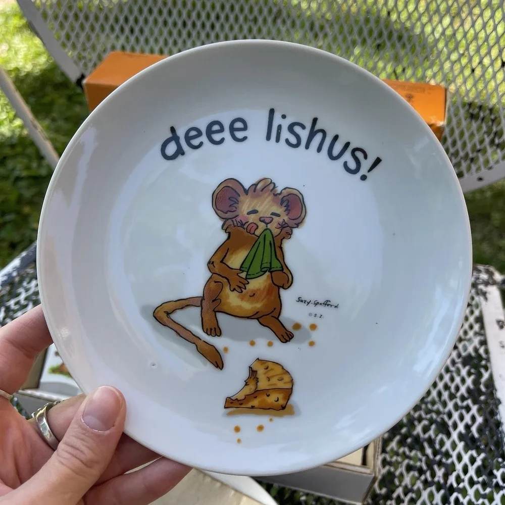 Vintage Enesco Suzy's Zoo Set of 4 cheese‎ plates & picks 1976 Anthropomorphic